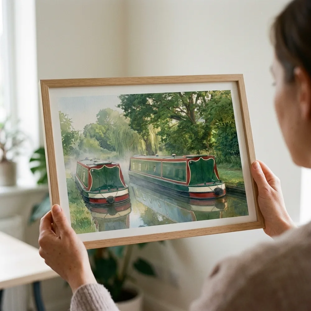 Hands holding a framed print