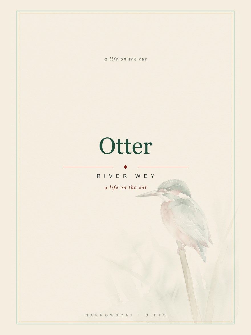 Narrowboat name print reading Otter, with River Wey and “a life on the cut” set beneath it.